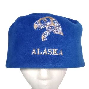 Alaska Embroidered Square Blocked Northern Lights 100% Polyester Winter Blue Hat
